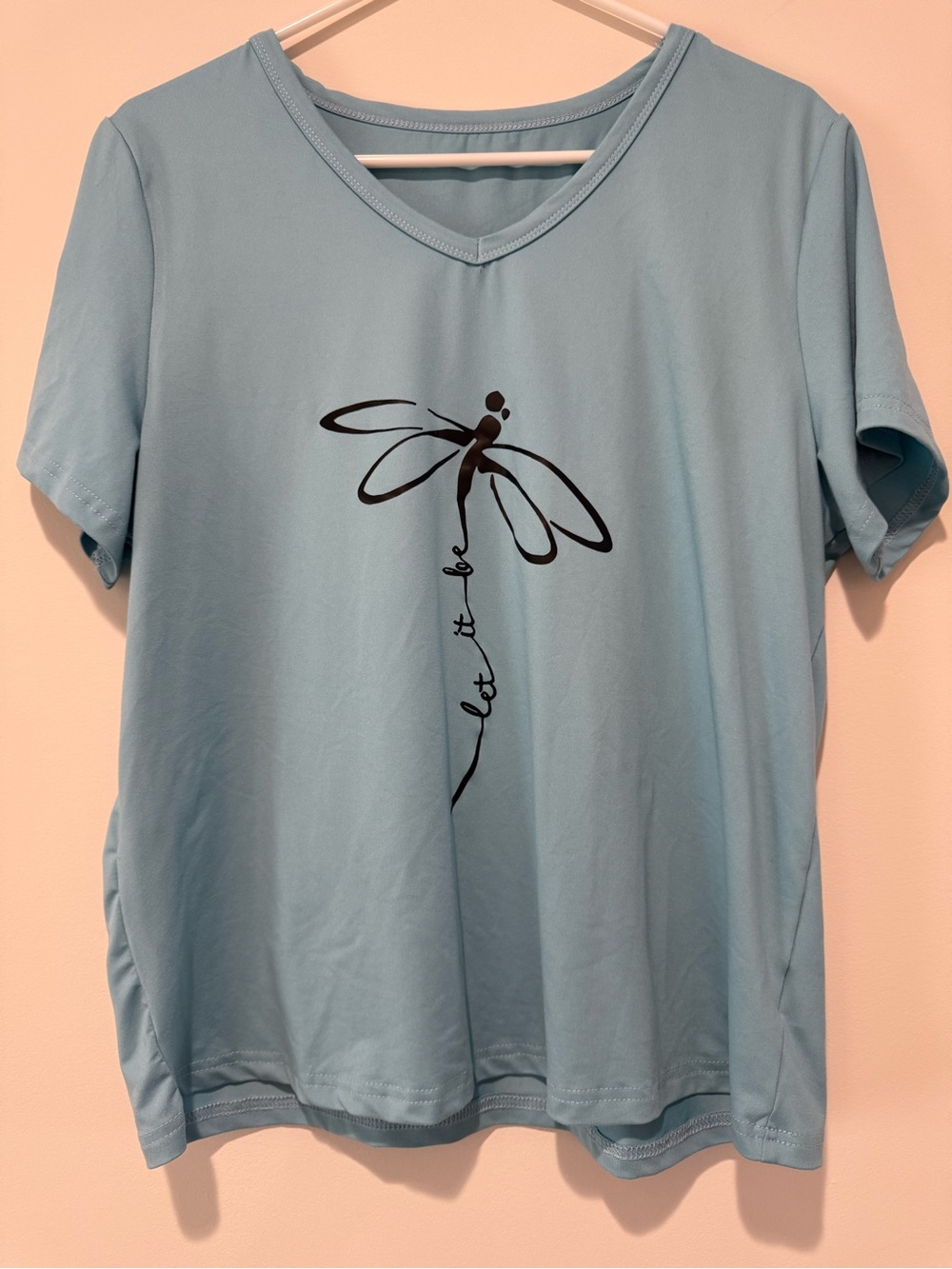 SHEIN Light Blue V-Neck Dragonfly Graphic Tee